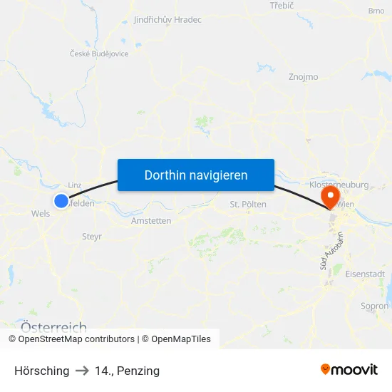 Hörsching to 14., Penzing map