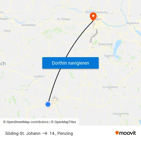 Söding-St. Johann to 14., Penzing map