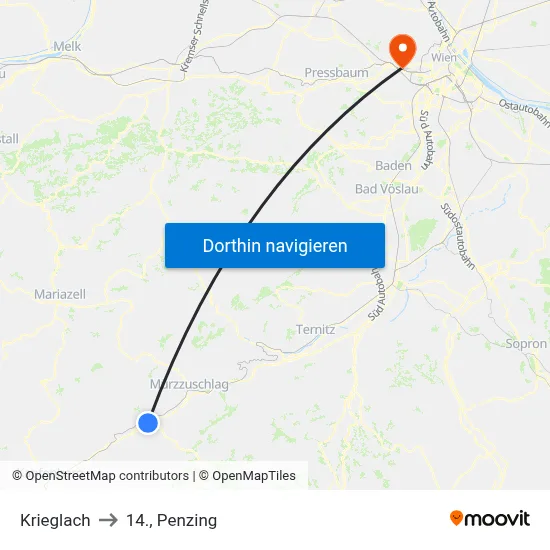 Krieglach to 14., Penzing map