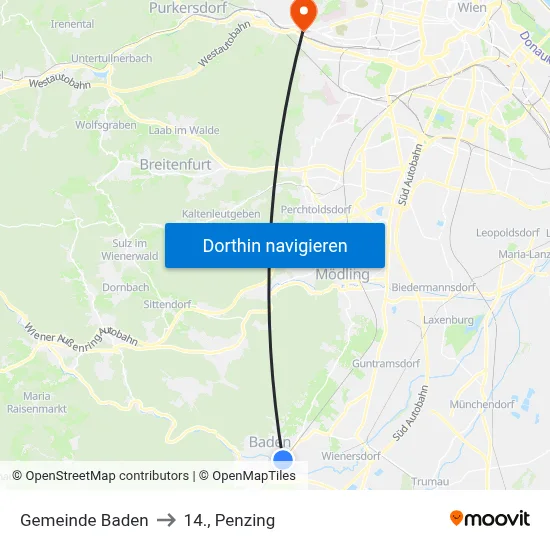 Gemeinde Baden to 14., Penzing map