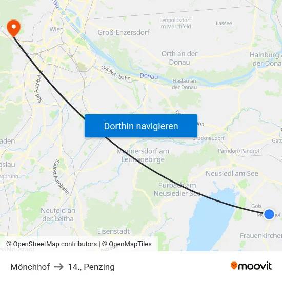 Mönchhof to 14., Penzing map