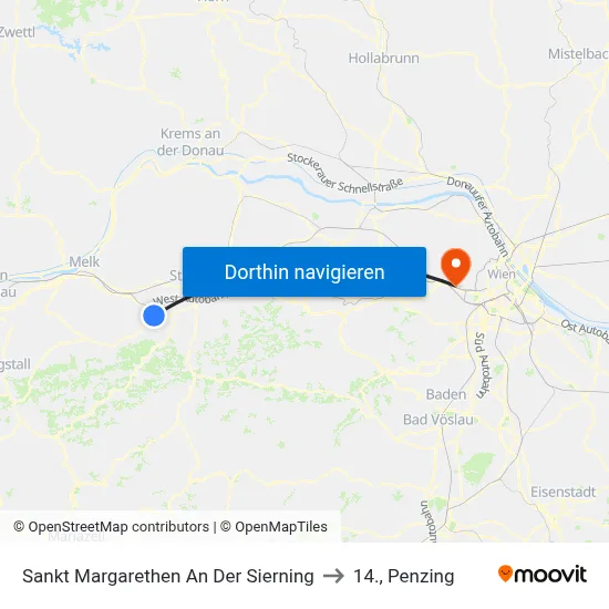 Sankt Margarethen An Der Sierning to 14., Penzing map