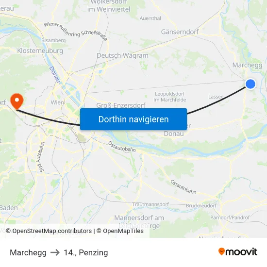 Marchegg to 14., Penzing map