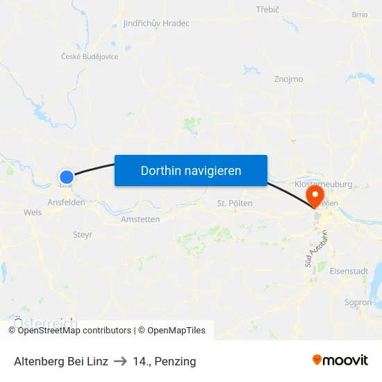 Altenberg Bei Linz to 14., Penzing map