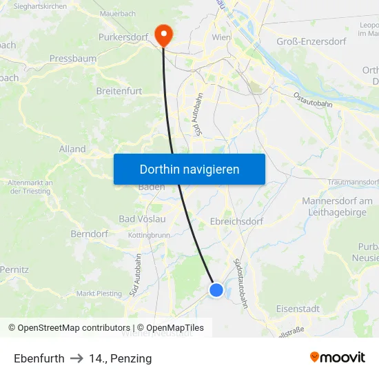 Ebenfurth to 14., Penzing map