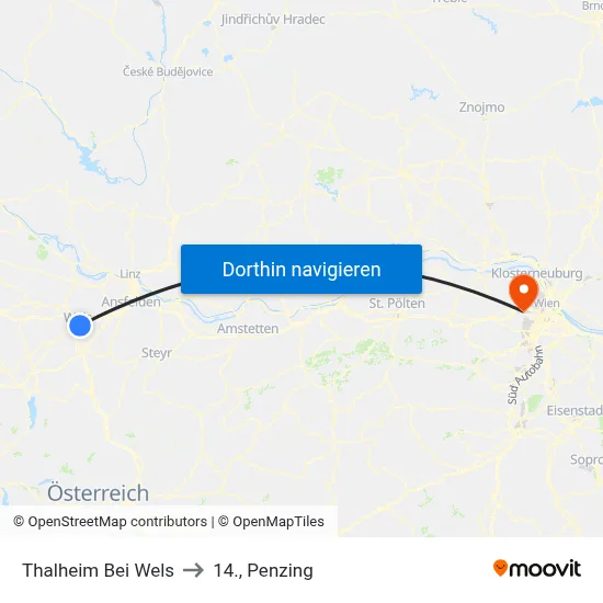Thalheim Bei Wels to 14., Penzing map