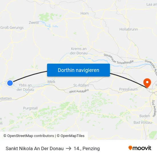 Sankt Nikola An Der Donau to 14., Penzing map