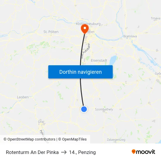 Rotenturm An Der Pinka to 14., Penzing map