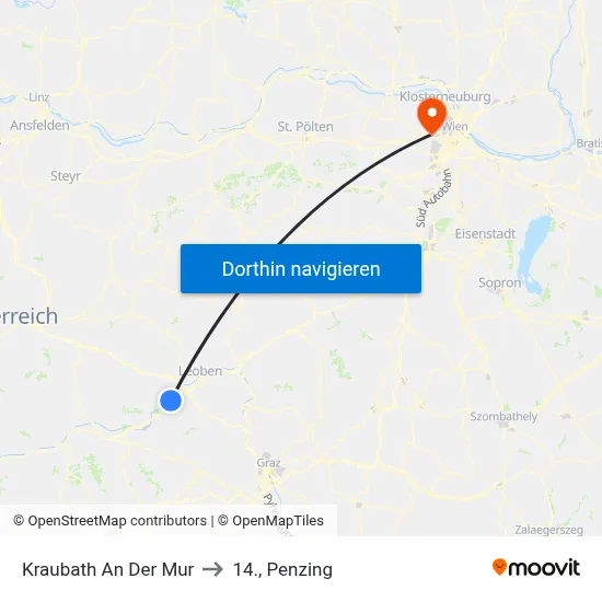 Kraubath An Der Mur to 14., Penzing map