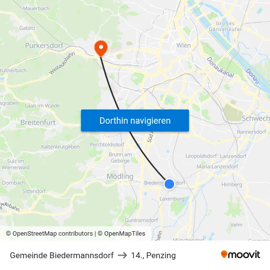 Gemeinde Biedermannsdorf to 14., Penzing map