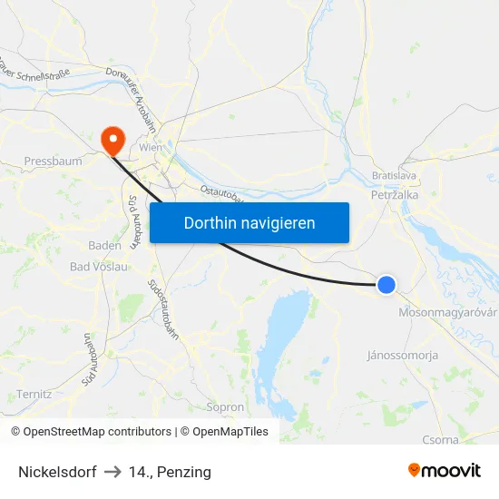Nickelsdorf to 14., Penzing map