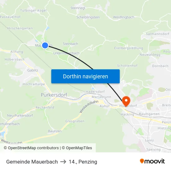 Gemeinde Mauerbach to 14., Penzing map