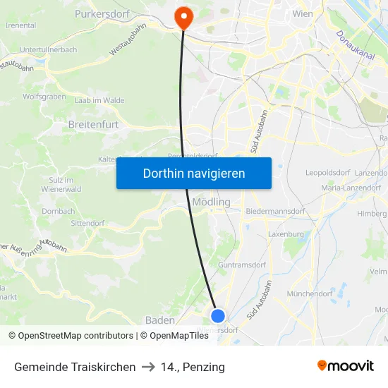 Gemeinde Traiskirchen to 14., Penzing map