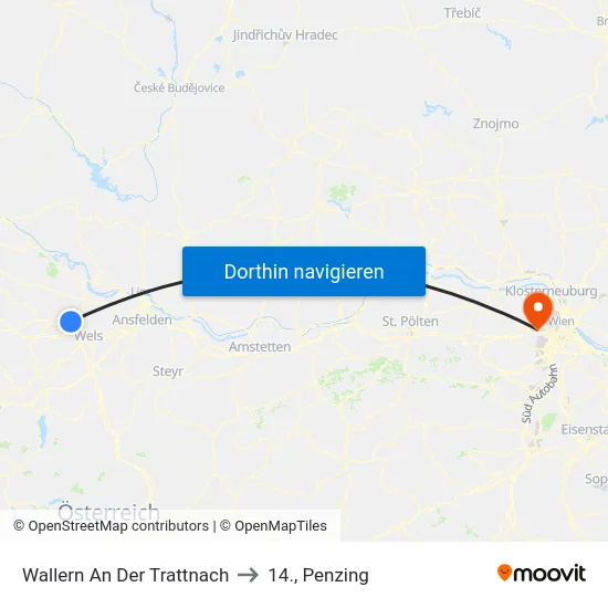 Wallern An Der Trattnach to 14., Penzing map
