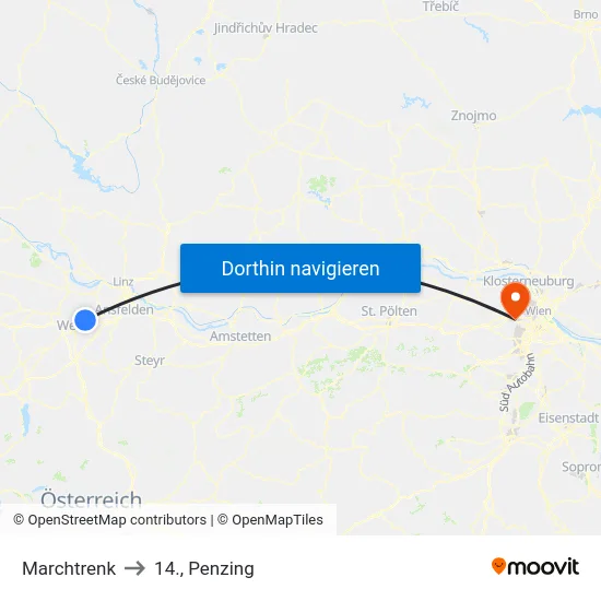 Marchtrenk to 14., Penzing map