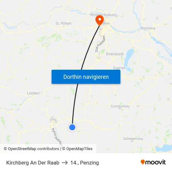 Kirchberg An Der Raab to 14., Penzing map
