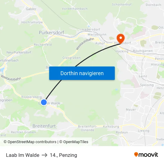 Laab Im Walde to 14., Penzing map