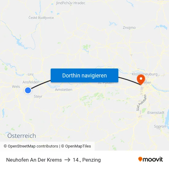 Neuhofen An Der Krems to 14., Penzing map