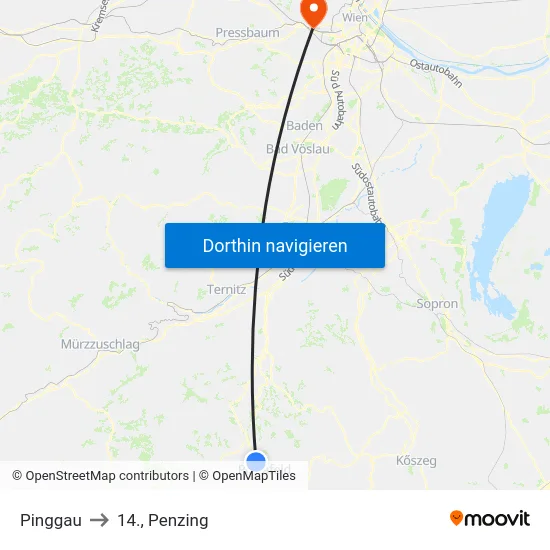 Pinggau to 14., Penzing map