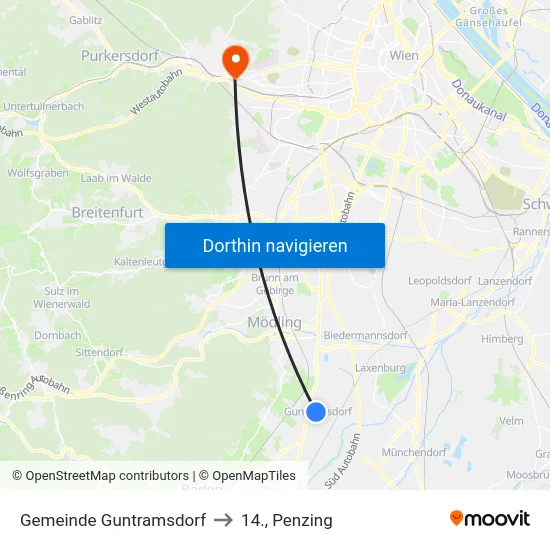Gemeinde Guntramsdorf to 14., Penzing map