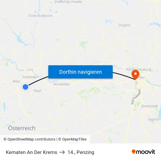 Kematen An Der Krems to 14., Penzing map