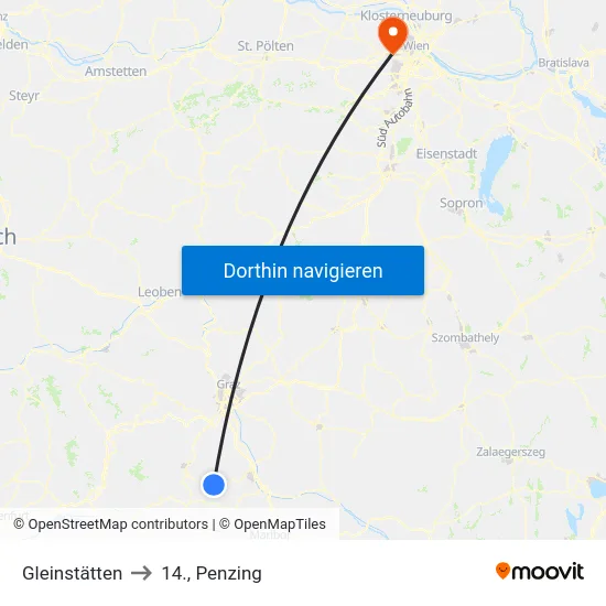 Gleinstätten to 14., Penzing map