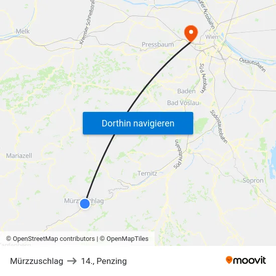 Mürzzuschlag to 14., Penzing map