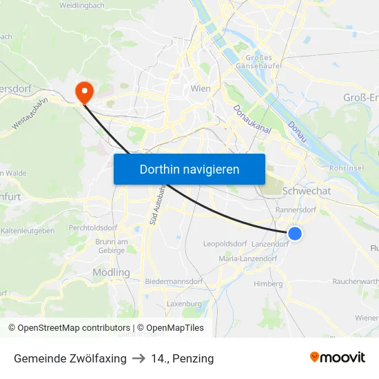 Gemeinde Zwölfaxing to 14., Penzing map