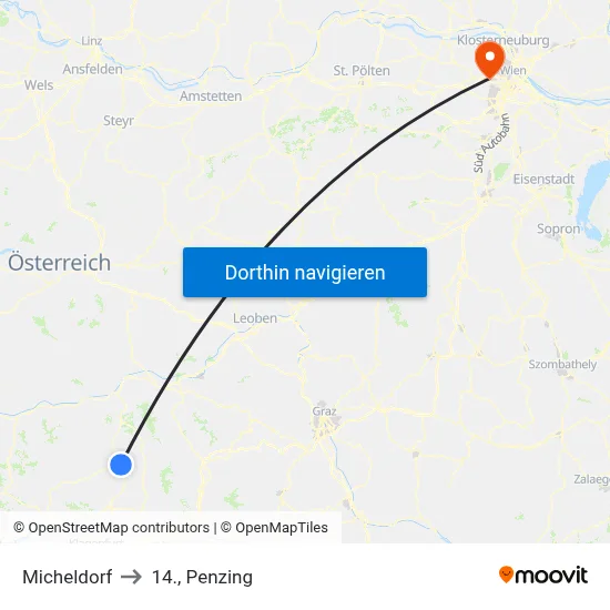 Micheldorf to 14., Penzing map