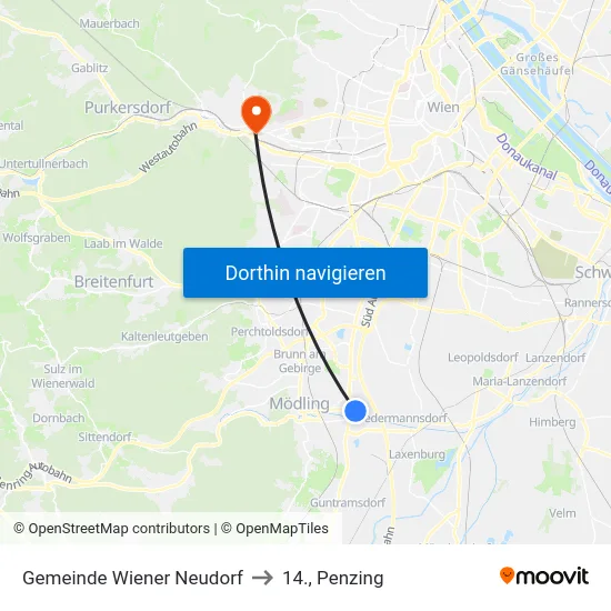 Gemeinde Wiener Neudorf to 14., Penzing map