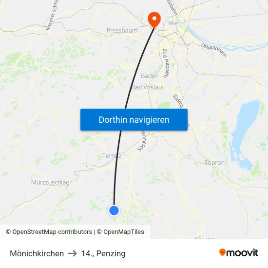 Mönichkirchen to 14., Penzing map