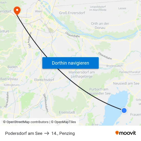 Podersdorf am See to 14., Penzing map