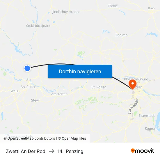 Zwettl An Der Rodl to 14., Penzing map