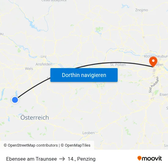 Ebensee am Traunsee to 14., Penzing map