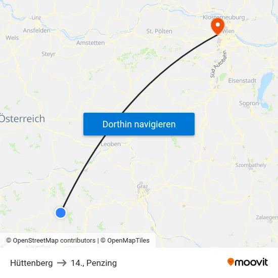 Hüttenberg to 14., Penzing map