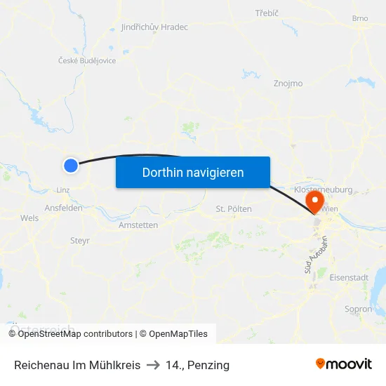 Reichenau Im Mühlkreis to 14., Penzing map