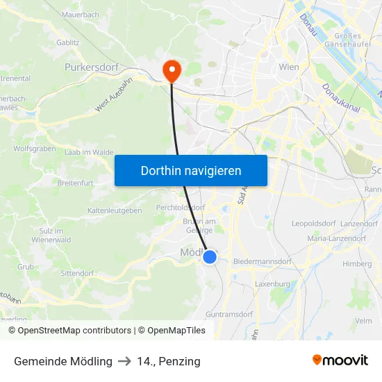 Gemeinde Mödling to 14., Penzing map