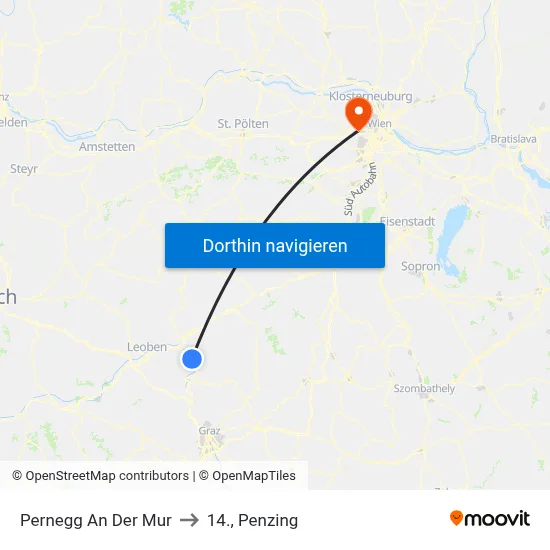 Pernegg An Der Mur to 14., Penzing map