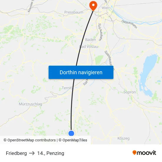 Friedberg to 14., Penzing map