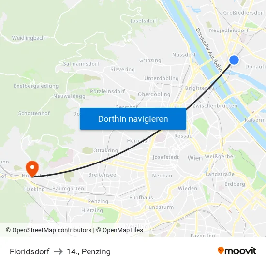 Floridsdorf to 14., Penzing map