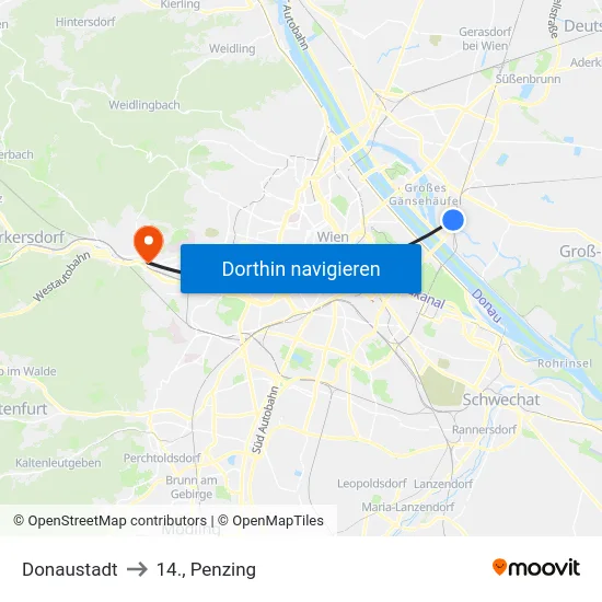 Donaustadt to 14., Penzing map