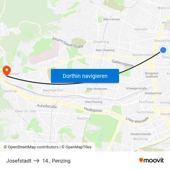 Josefstadt to 14., Penzing map