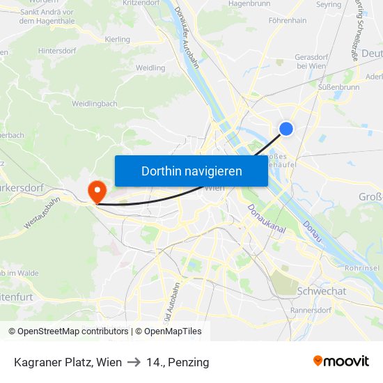 Kagraner Platz, Wien to 14., Penzing map