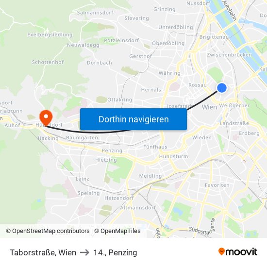 Taborstraße, Wien to 14., Penzing map