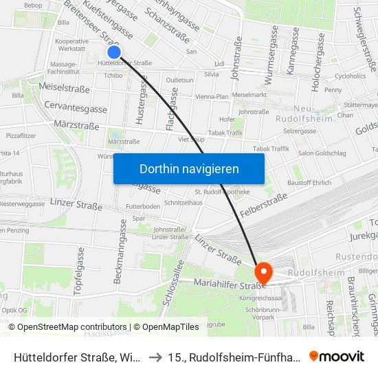 Hütteldorfer Straße, Wien to 15., Rudolfsheim-Fünfhaus map