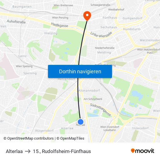 Alterlaa to 15., Rudolfsheim-Fünfhaus map