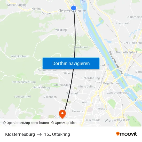 Klosterneuburg to 16., Ottakring map