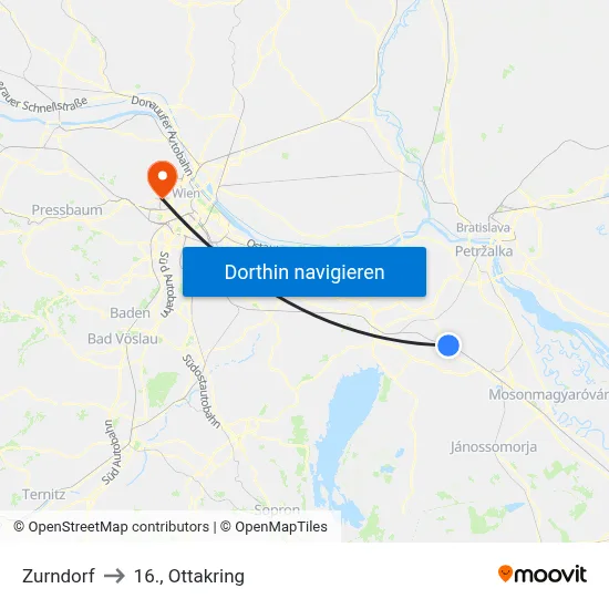 Zurndorf to 16., Ottakring map