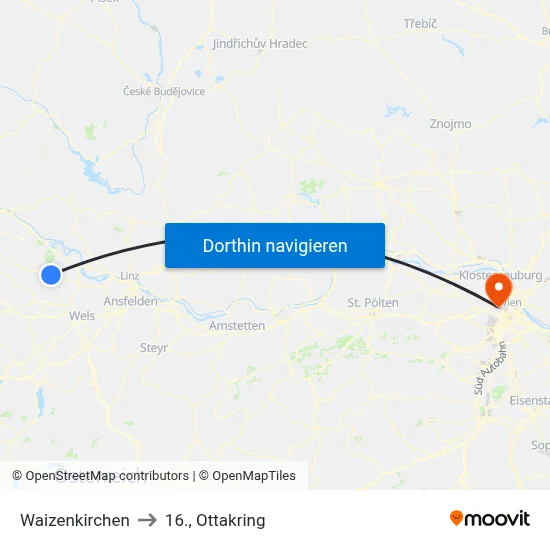 Waizenkirchen to 16., Ottakring map