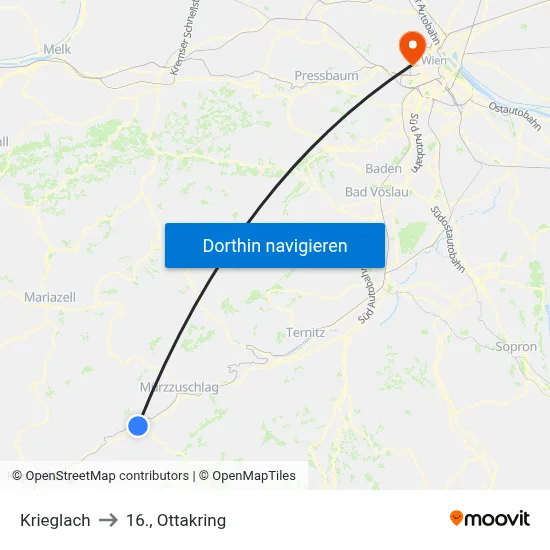 Krieglach to 16., Ottakring map